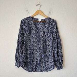 CABI #5336 Te Amo Love Script Blouse Puff Sleeve in Navy